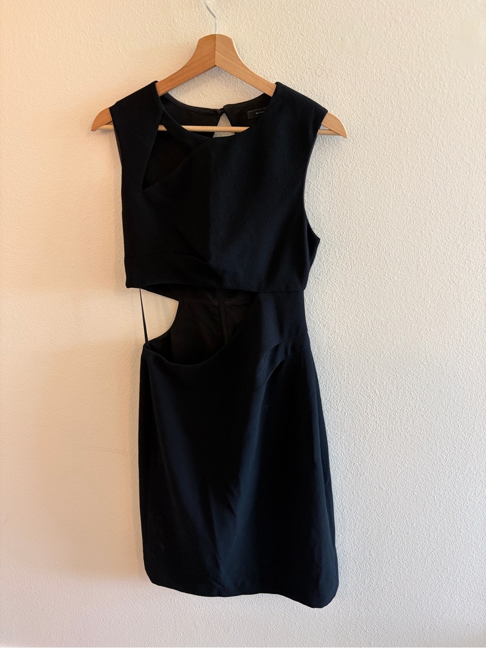 BCBGMaxAzria Black Cutout Sheath Dress with Asymmetric Neckline